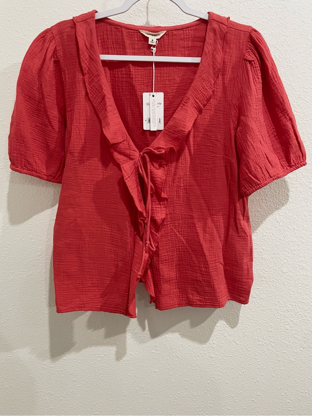 Lucky Brand Gauze Red Tie-Front Blouse Feminine Western Boho